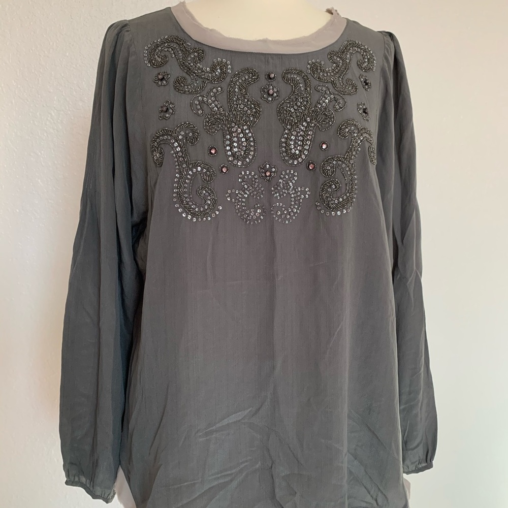 Robert GrahamSteele Beaded Silk Top Blouse